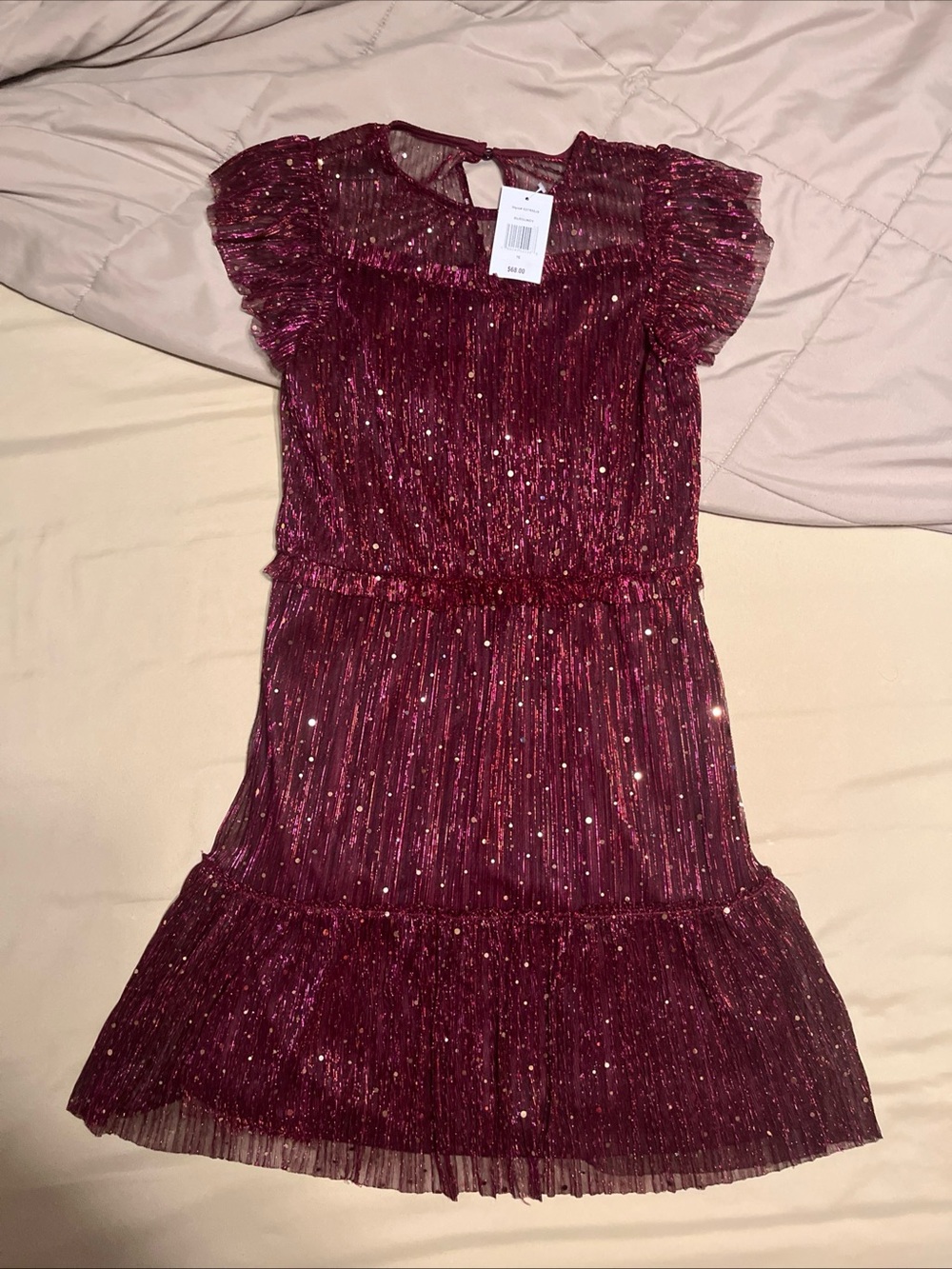 Lilt Girls Burgundy Sleeveless Tiered Dress Lined Polka Dots Size 16 MSRP 68